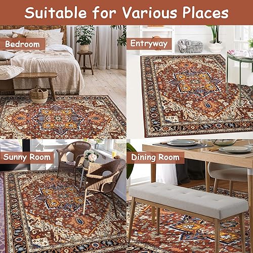 Vista 221 de Moynesa Alfombra de pasillo ultrafina lavable, vintage, de 2 pies 6 x 8 pulgadas, antideslizante, resistente a las manchas, resistente a