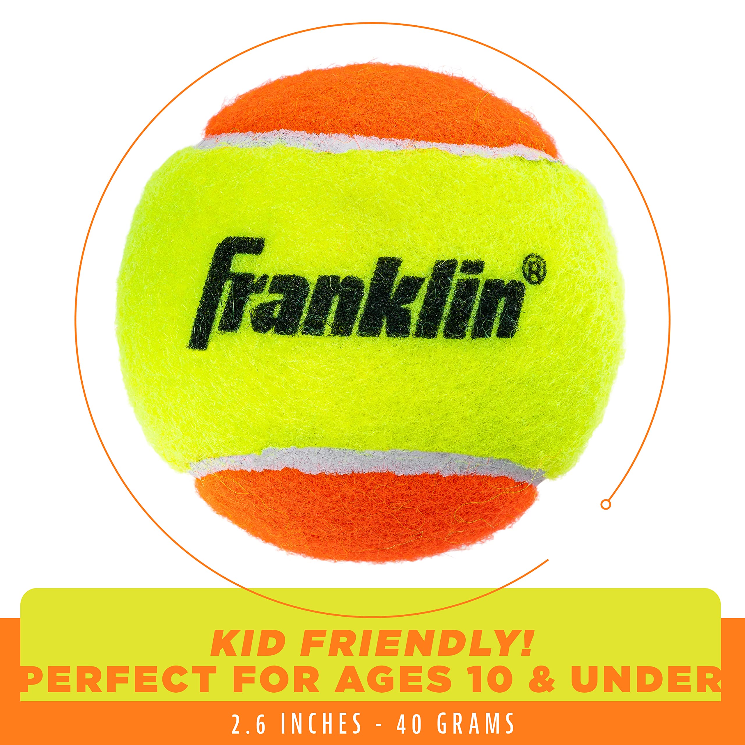 Franklin Sports Pressureless Tennis Balls - Official Size Low Pressure Tennis Balls - Great for Training + Practice - 3 Pack Can of Low Bounce Tennis Balls - All Court Surface Balls - Orange