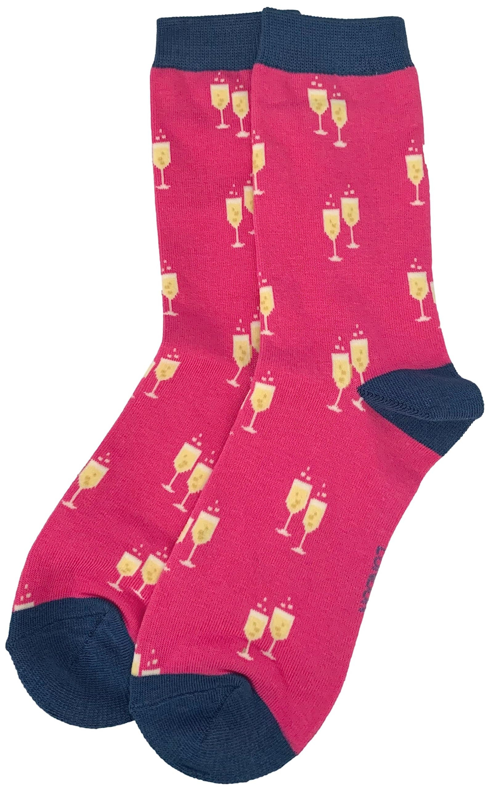 Purple Possum® Ladies Socks Prosecco Cheers 2 Pair Pack Champagne Wine Pink Green Novelty Bamboo Cotton (Pink)