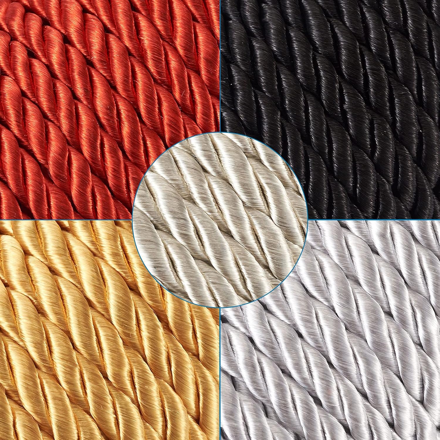 Craftdady 5 Rolls Twisted Cord Trim Rope 5mm Polyester Braided Satin Twine Cord Thread String for DIY Jewelry Craft Home Decoration, About 4.3 Yards/Roll