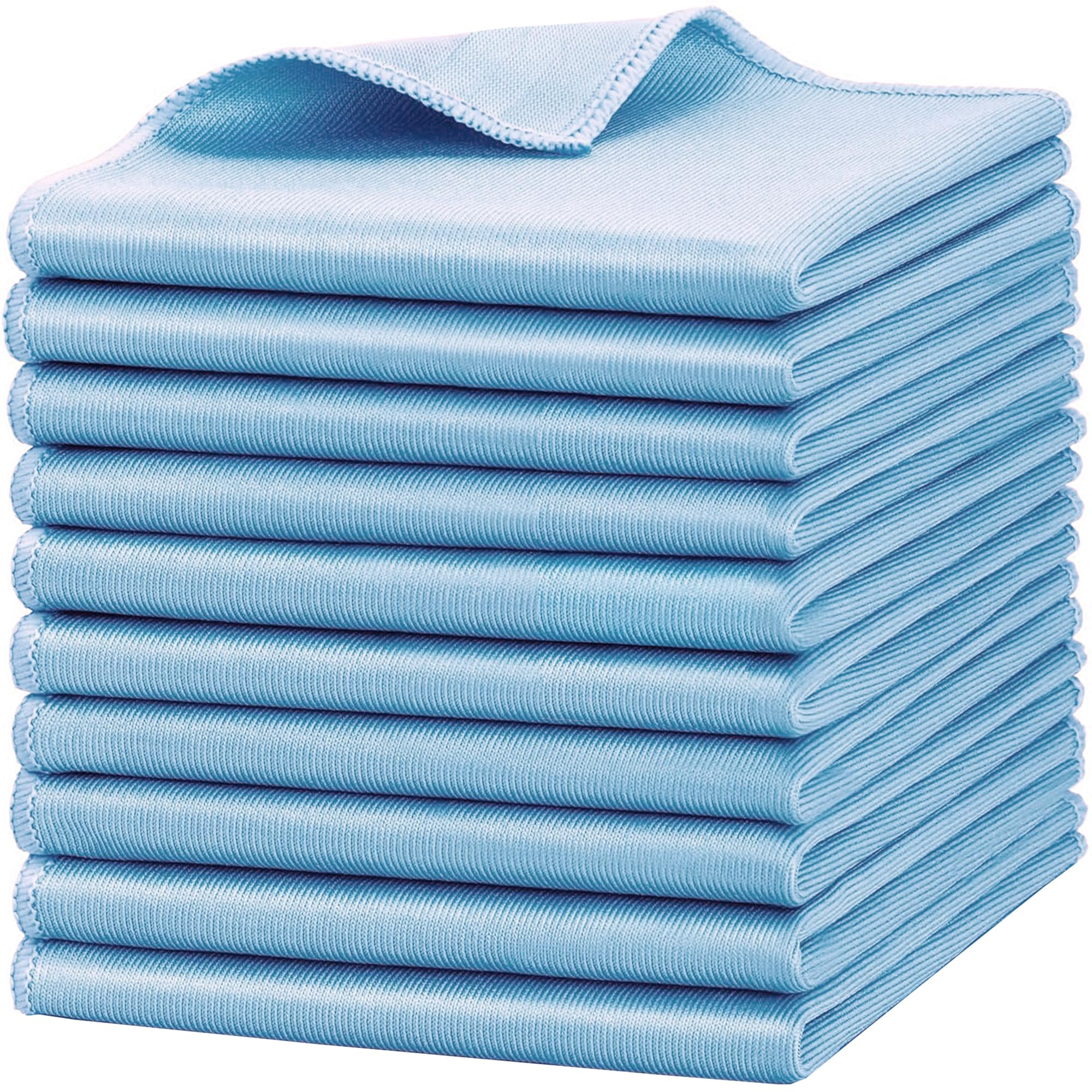 HIDMD Microfiber Glass Cloths 30x30cm Lint Free Ultra Fine Cleaning Cloths for Windows and Glass 10 Pack Blue