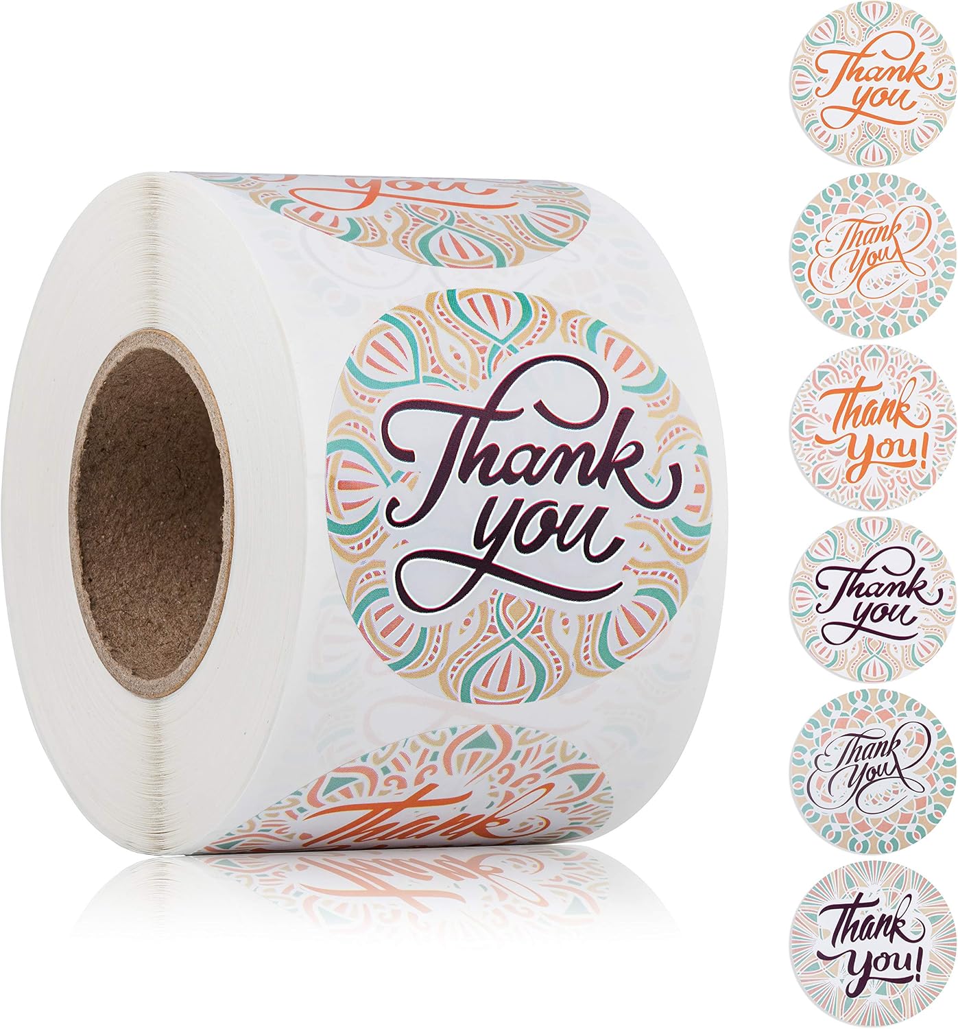 Thank You Stickers 2" Round Labels with 6 Different Design 500 Stickers per Roll for Birthdays, Weddings, Giveaways, Bridal Showers, Boutiques and Small Business Owner