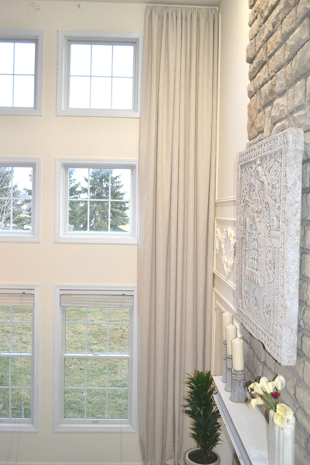 Ikiriska Extra Long Velvet/CHENELLE Curtain Wide drape12 13 14 15 16 17 feet Brown Green Gray Wine Beige Custom Made 2 Story Free Swatches (Beige, 144" L)