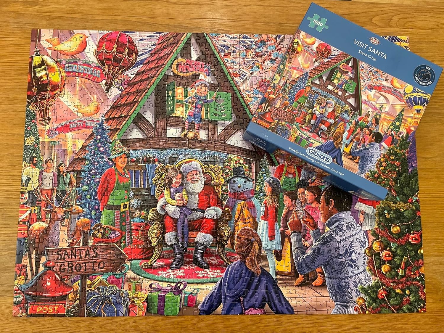 Visit Santa Illustrated by Steve Crisp - Gibsons Puzzle – 1000 Piece Jigsaw Puzzle for Teens and Adults – Ages 14+