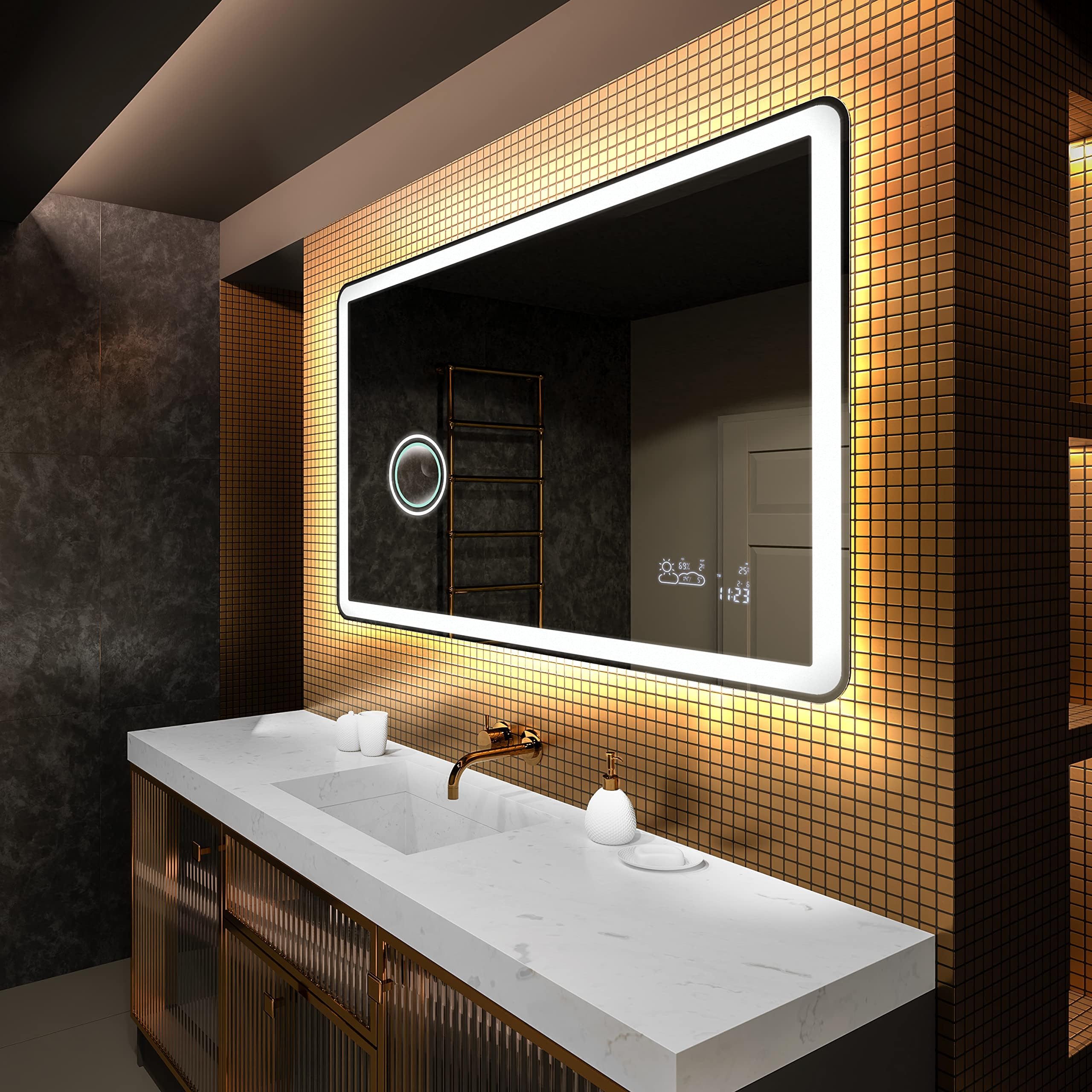 Foram L59 Modern Mirror with LED Lighting and A Choice of Switch and Accessories, glass, Blanc Chaud 3000k / Blanc Froid 7000k, Largeur 190 cm x Hauteur 50 cm