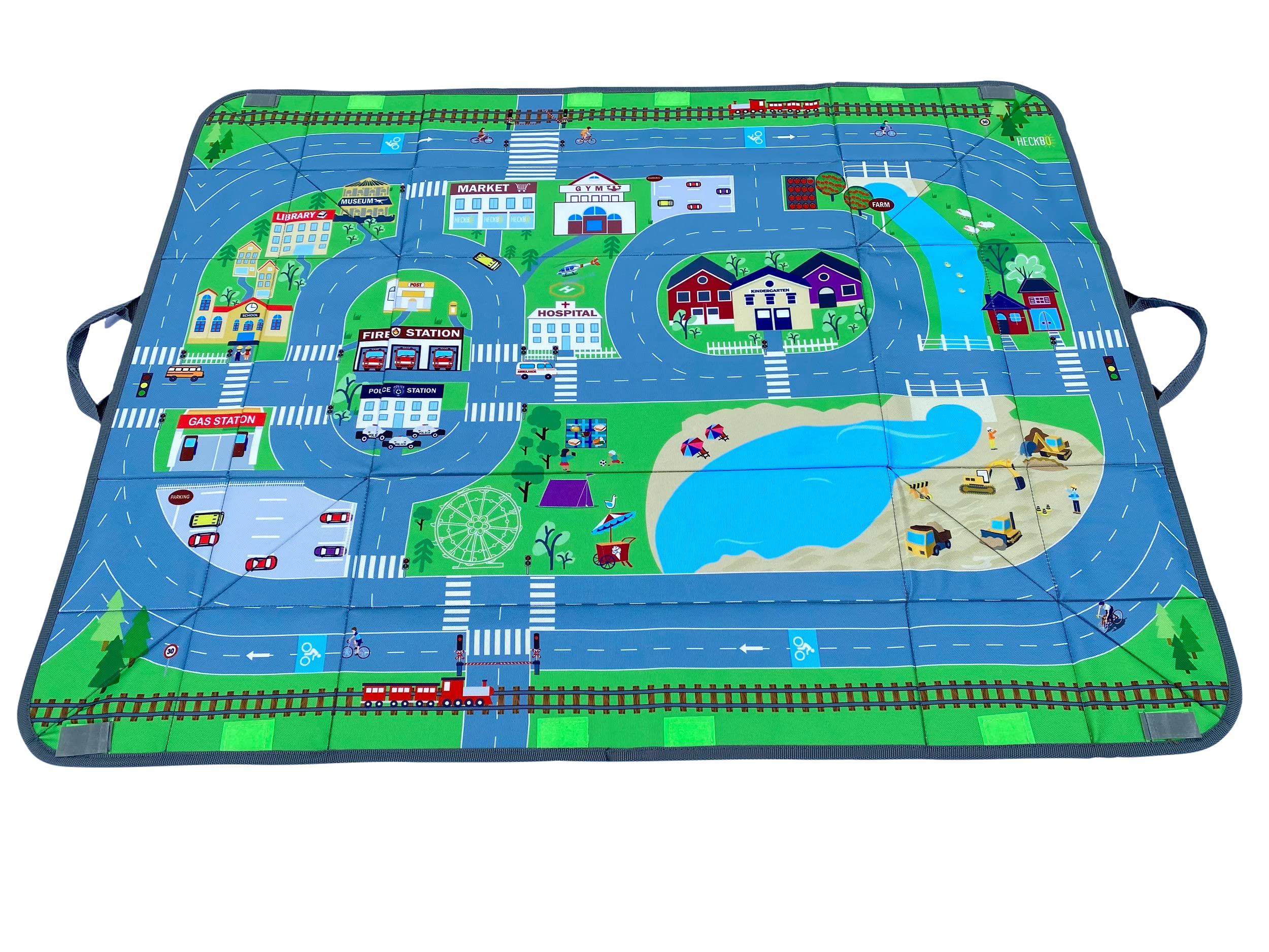 Sponsored Ad – HECKBO 4-in-1 car organiser and play mat - Children's toy storage box - Foldable play mat with street motif - Secure attachment in the car, 91cm x 72cm