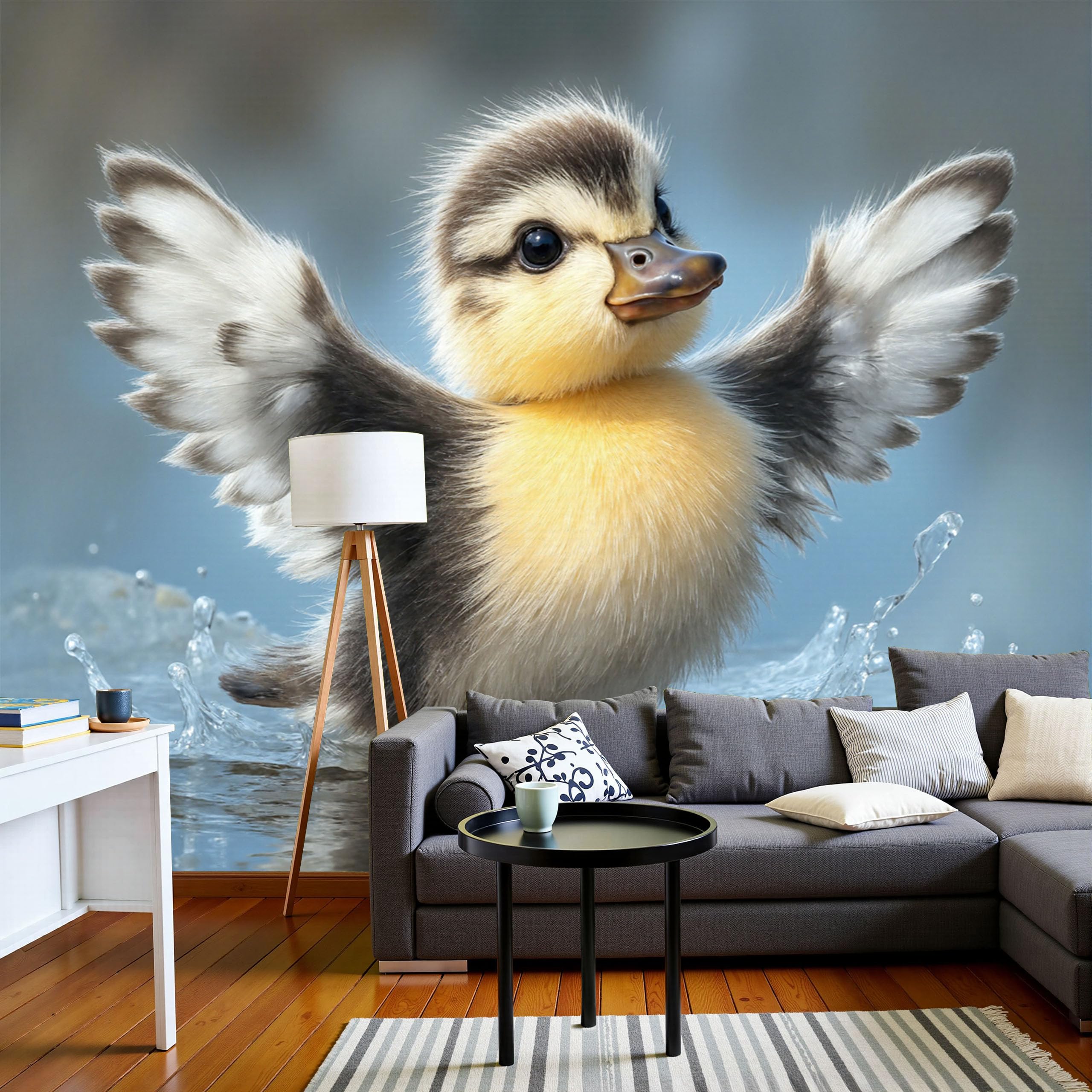 Papier peint lac aux canards bleu-gris pour la chambre d'enfant
