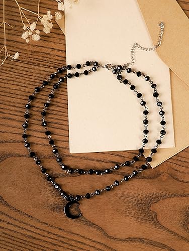 Miniatura 7 de Sacina Gargantilla gótica de luna creciente negra en capas, collar de luna negra para mujer, collar gótico gótico, joyería gótica, regalo de joyería