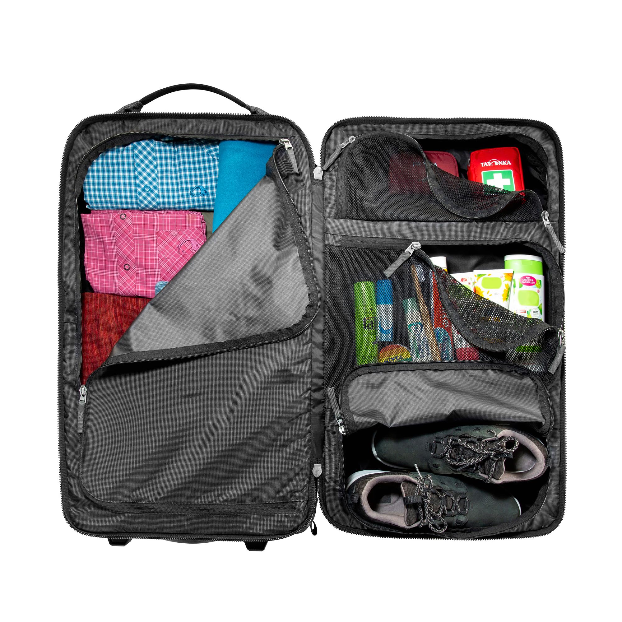 Travel Roller 60 – torba podróżna na kółkach – duży otwór w komorze głównej – kieszeń przednia z wyściełaną kieszenią na laptopa – teleskopowy wysuw – pojemność 60 litrów, czarny, 60 Liter, Wózek z