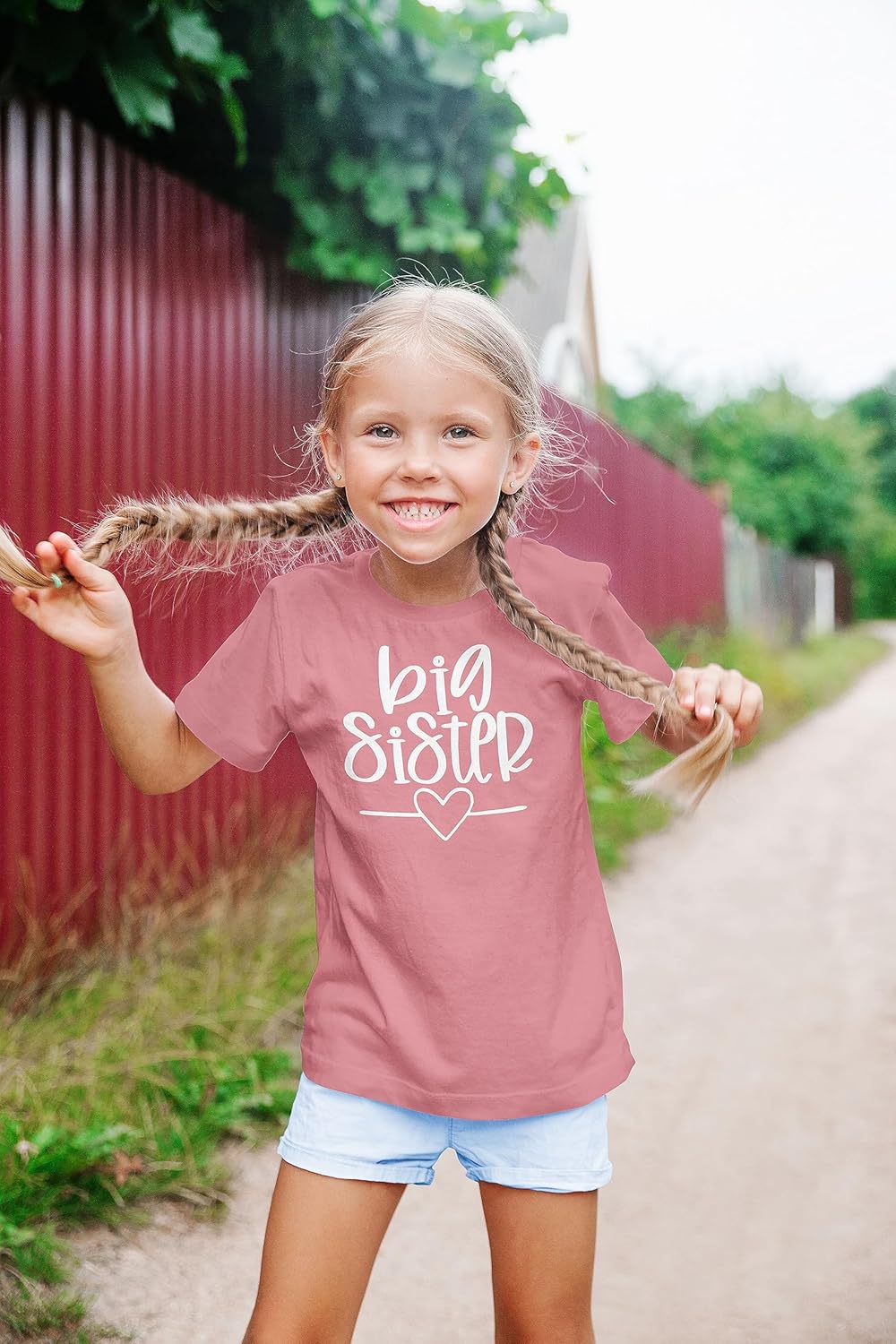 Olive Loves Apple Big Sister Heart Sibling Reveal T-Shirt for Baby and Toddler Girls Sibling Outfits - Image 3