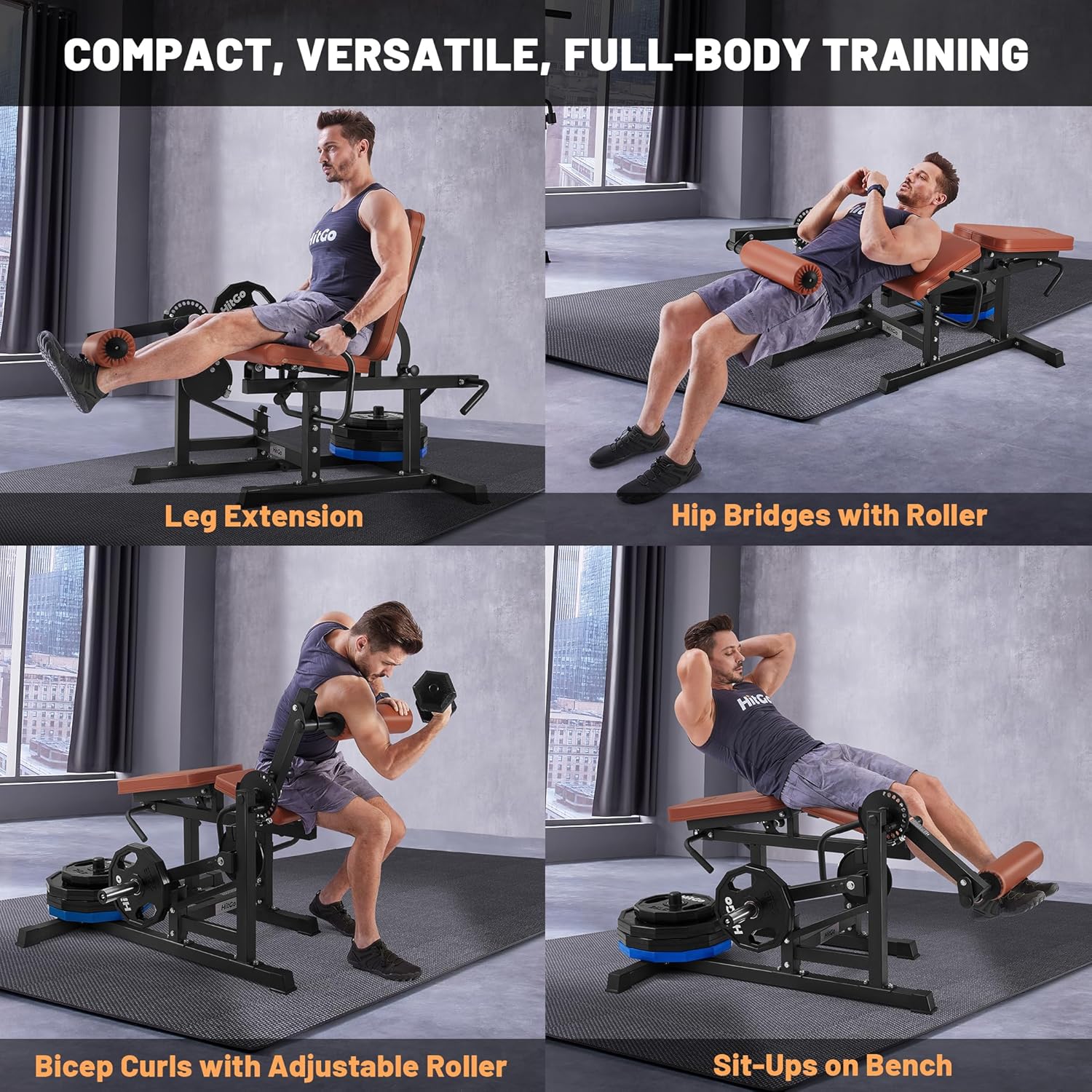 Leg Extension and Curl Machine with 1:1 Ratio Cable Motion, Seated Leg Extension and Lying Leg Curl Machine, 300 LBS Plate Loading, Compatible with 1'' and 2'' Weight Plates