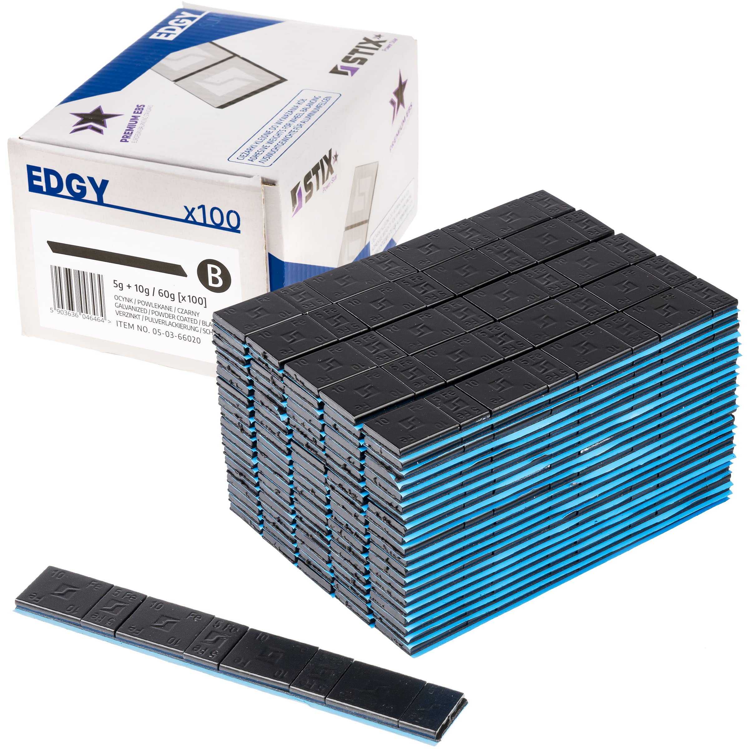 Stix 100x contrappesi adesivi per cerchioni in alluminio 5+10g, pesi di bilanciatura neri, striscia adesiva per cerchioni di autovetture, furgoni e SUV