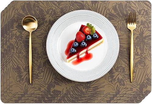 POLYTE Juego de 4 manteles individuales de vinilo en relieve lavables para interiores y exteriores