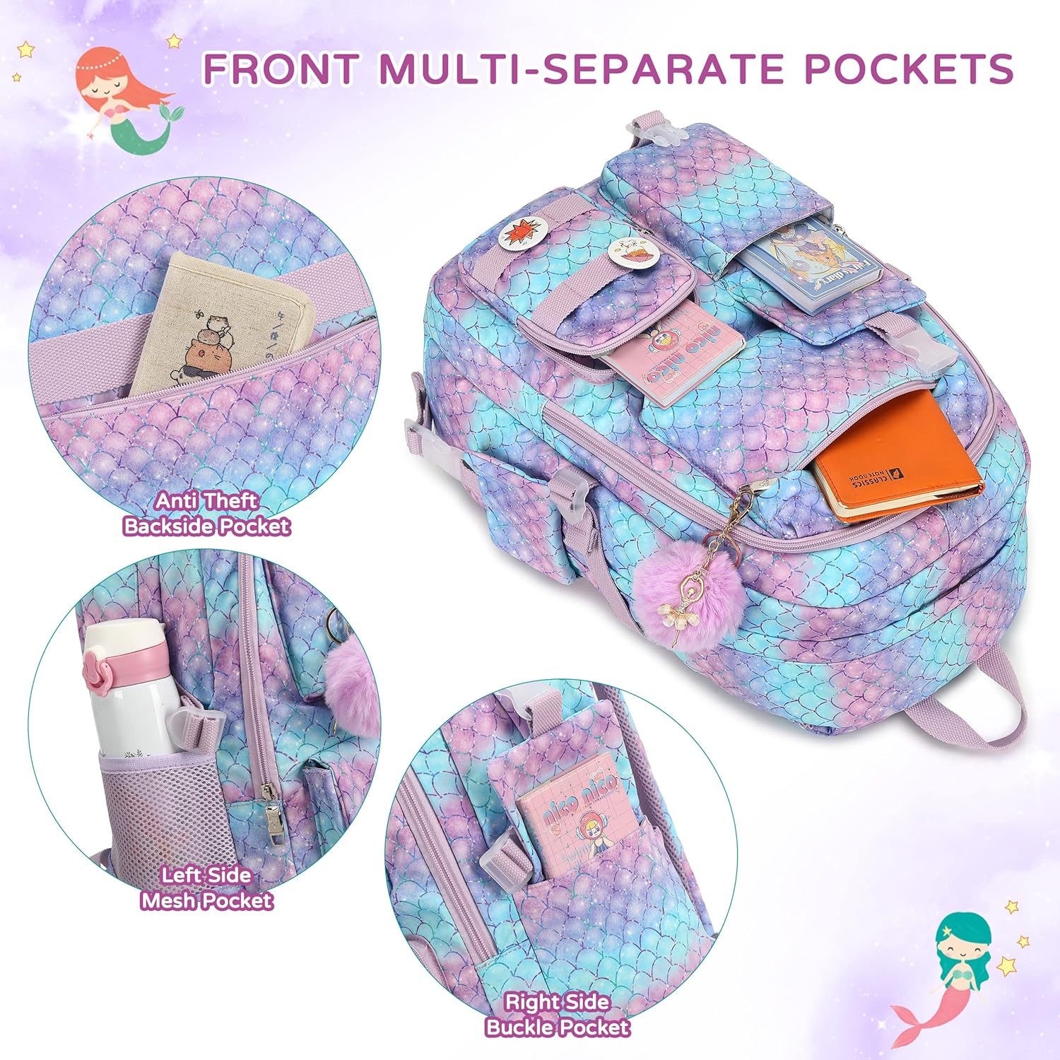 Girls Backpack,15.6 Inch Laptop School Bag Large Primary Elementary Middle College Bookbags Kids Backpacks for Teens Girl Women Students Anti Theft Travel Daypack (Purple) - Image 5