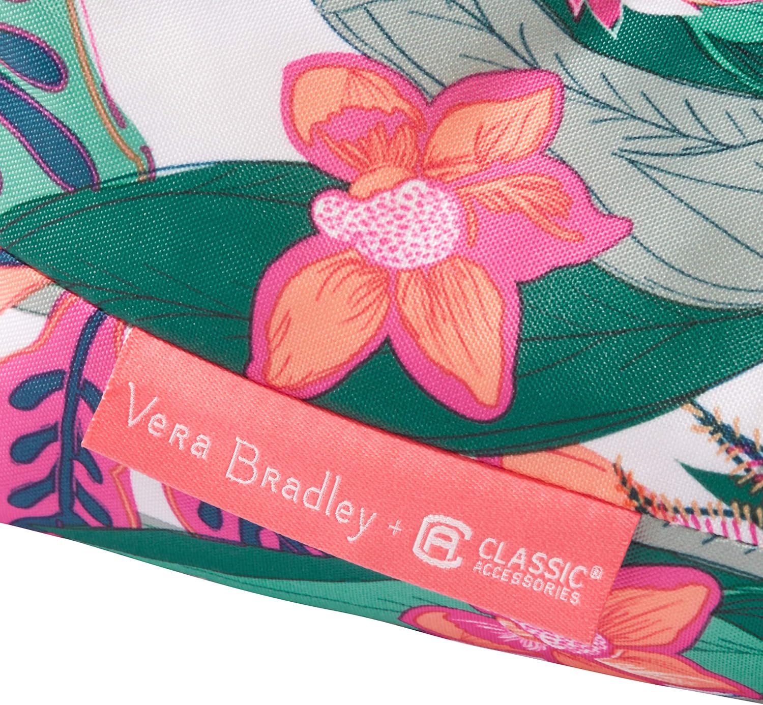 Classic Accessories for Vera Bradley Water-Resistant Accent Pillow with Poms, 18 x 18 x 8 Inch, 2 Pack, Rain Forest Canopy Coral