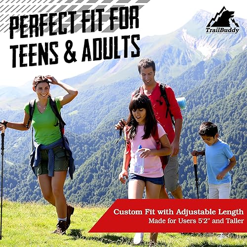 Miniatura 8 de TrailBuddy Bastones de senderismo plegables Ultraligeros 7075 Aluminio, EVA y agarre de corcho Bastones de senderismo ligeros ajustables para