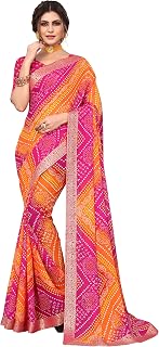 Yashika Womens Yashika Women's Georgette Printed Saree With Blouse Piece (REMY RED) Price In India