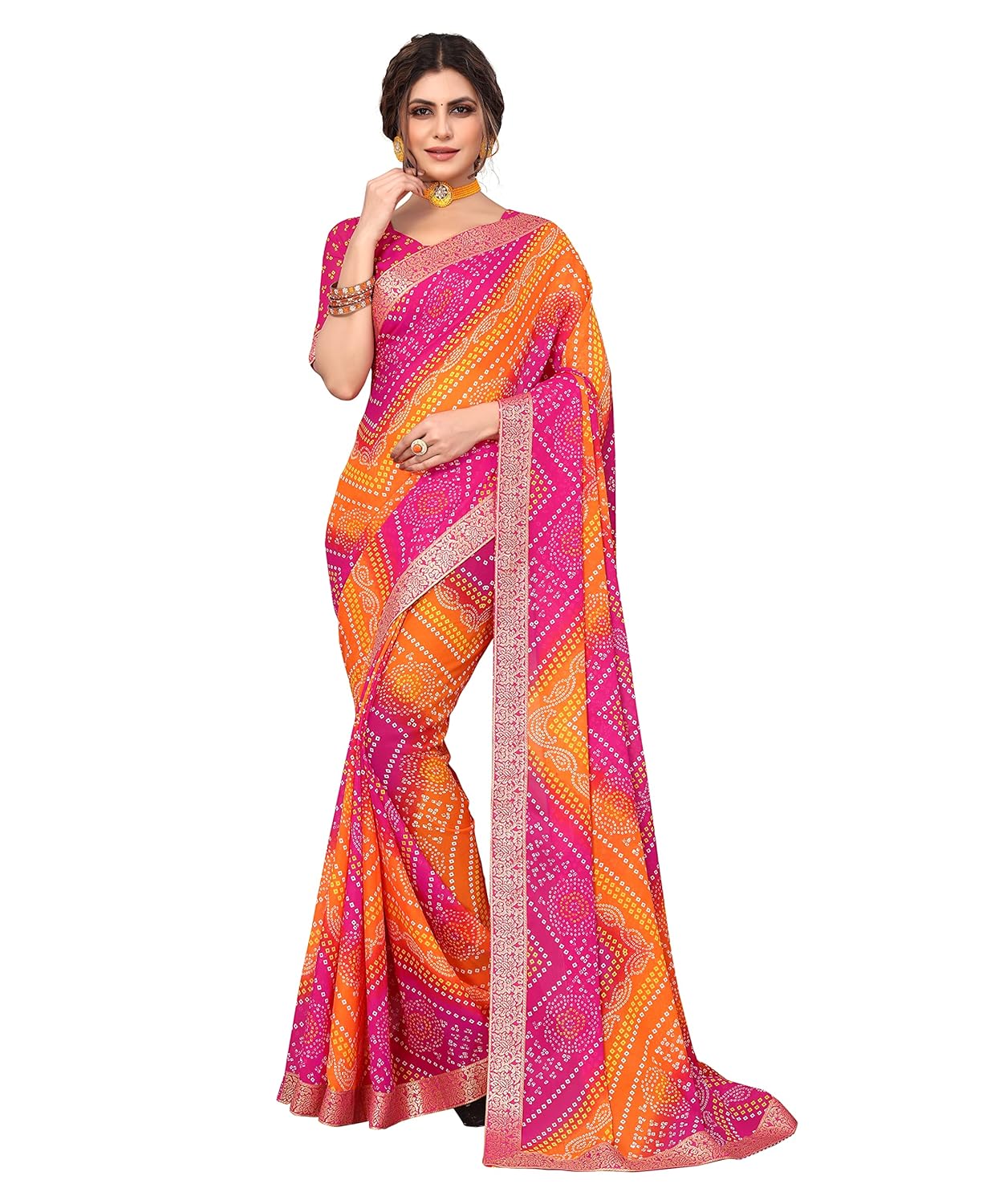 Yashika Jacquard Women’s Georgette Printed Saree with Blouse Piece (REMY RED) Yashika Jacquard Women’s Georgette Printed Saree with Blouse Piece (REMY RED)