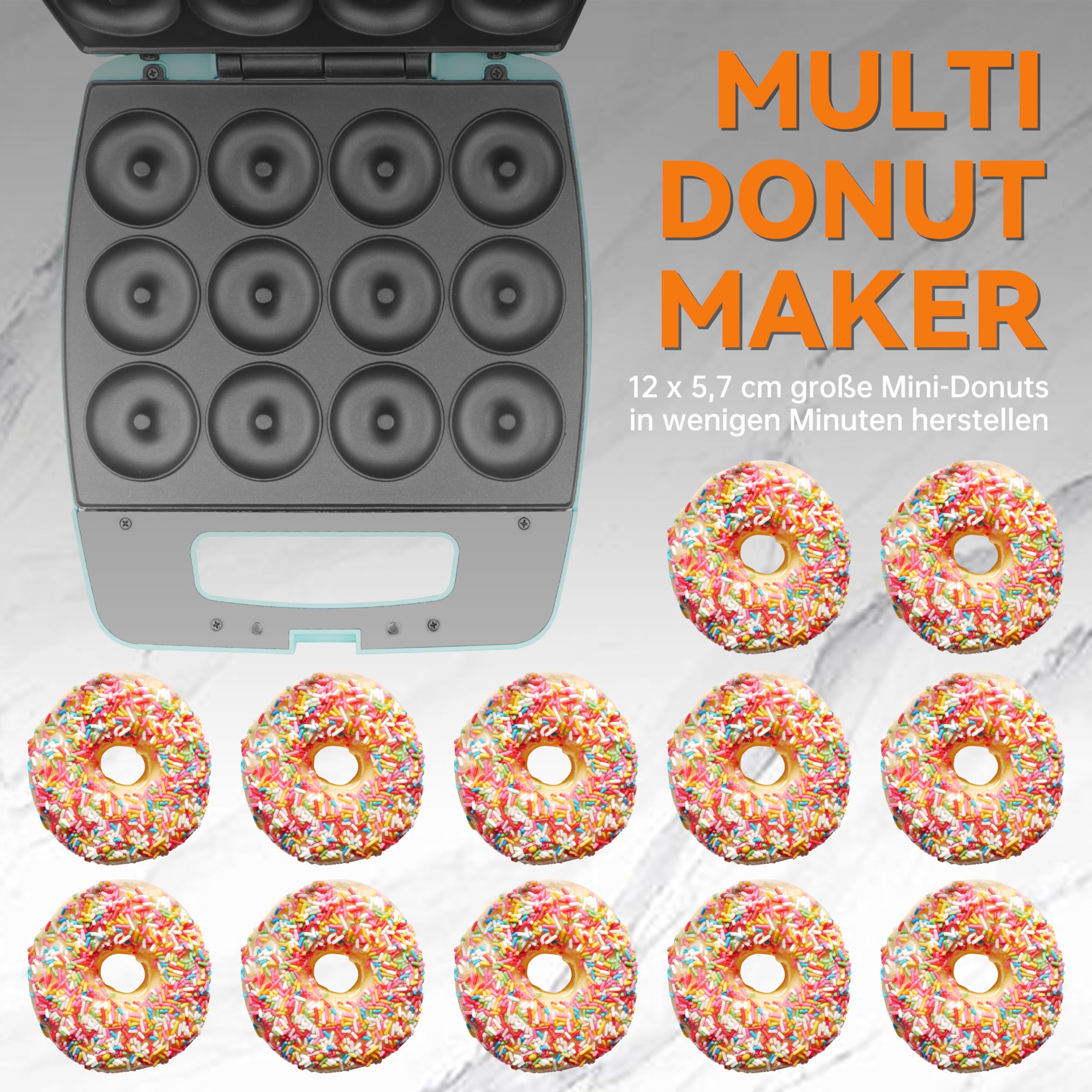 Baker's Friend Mini Donut Maker, Donutmaker, Donuts Backform, backt 12 Mini-Donuts, perfekt für Frühstück, Snacks, Desserts & mehr, Aqua