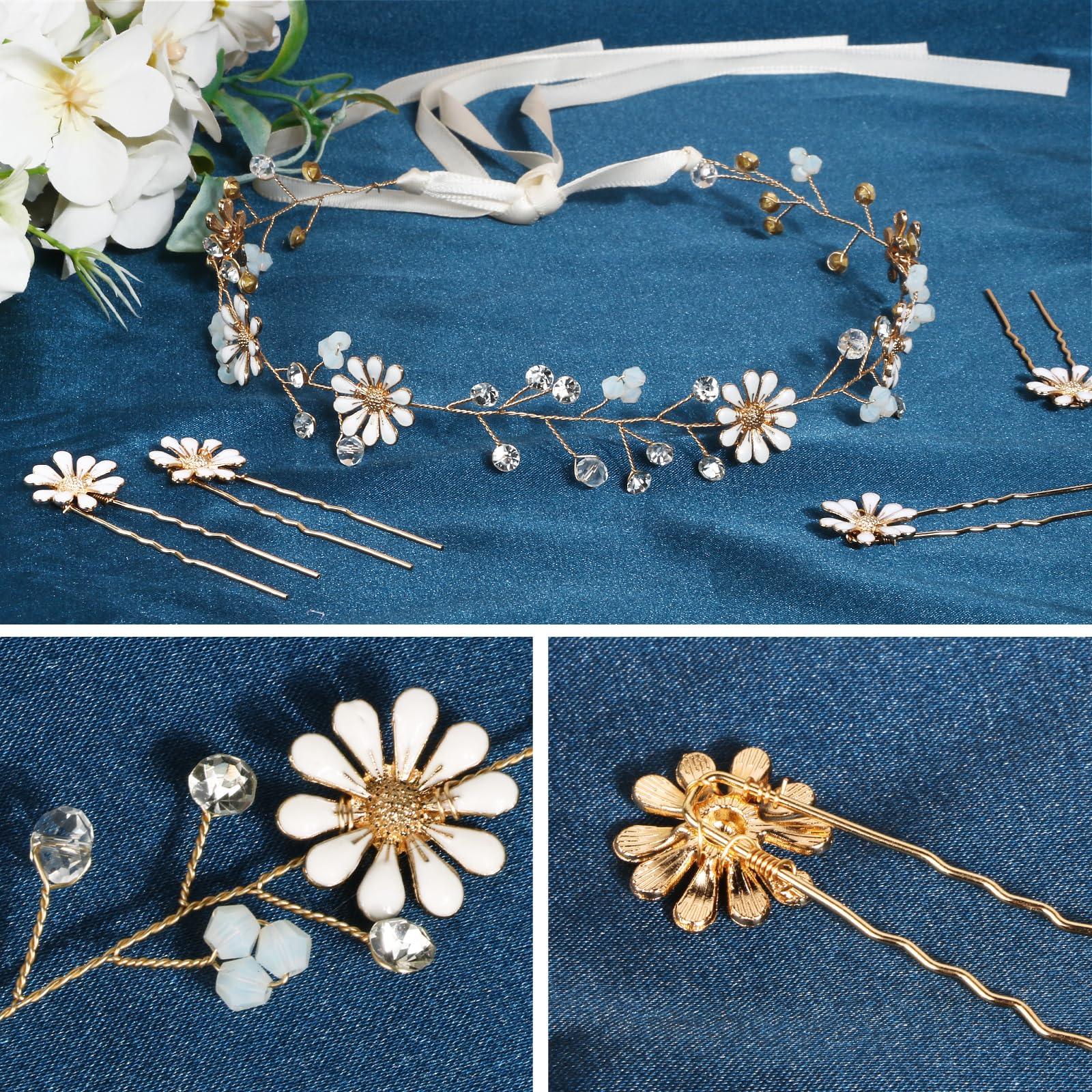 Set Accessori Capelli Con Fiori Edelweiss – Fascia, 5 Forcine E Clip – Donna E Ragazza, Per Oktoberfest E Matrimonio - 3