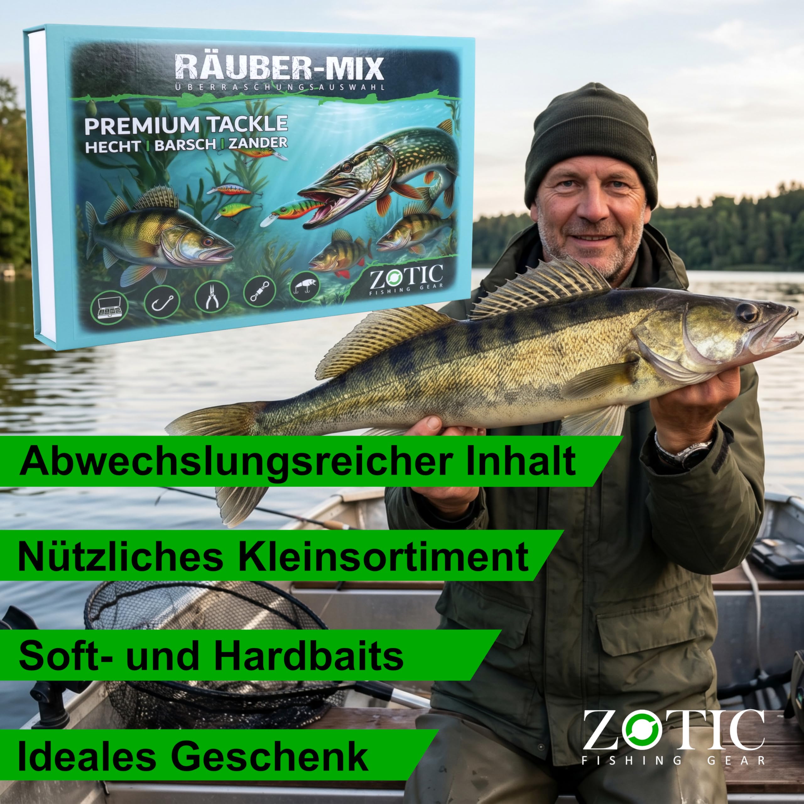 ZOTIC Räuber-Mix Angel Überraschungsbox, Premium Raubfisch-Set für Hecht, Barsch & Zander, Köder & Tackle, Bait