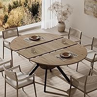 MECHYIN 42-58" Extendable Round Dining Table for 4-6, Space-Saving Oval Kitchen Table with Hidden Leaves & Storage Shelf