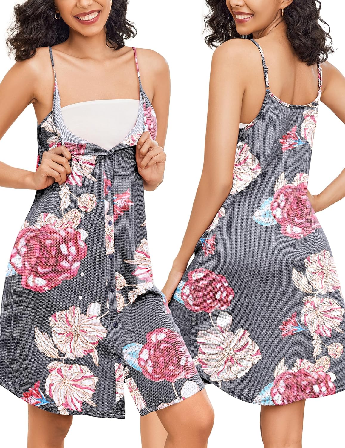 Ekouaer Maternity Nursing Gown and Robe Set 2 Piece Waffle Breastfeeding Nightgown 3 in 1 Labor and Delivery Hospital Gown - Image 2