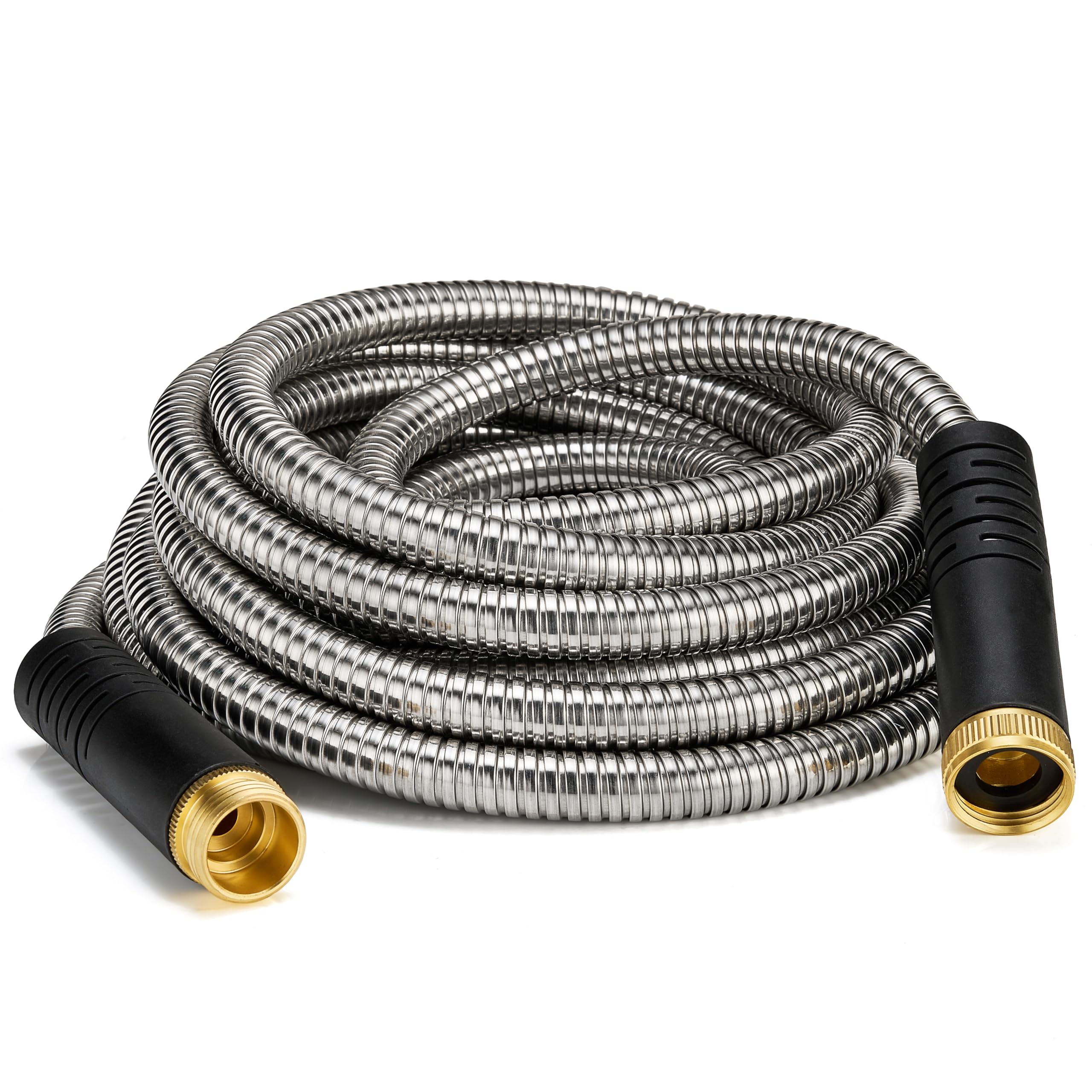 10 ft Stainless Steel Garden Hose with Female to Male Brass Connector, Flexible & Lightweight Water Hoses, Easy to Use & Store