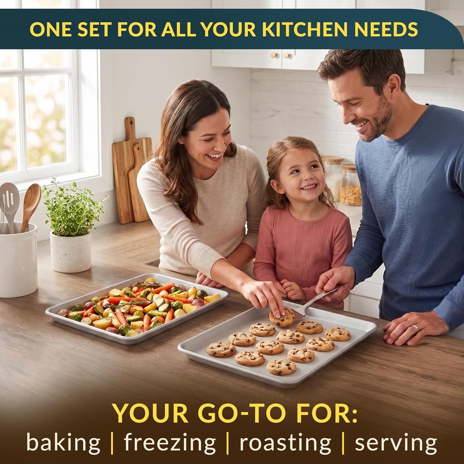 Baker’s Signature 13" x 9" Aluminum Cookie Sheets for Baking Set of 2, Quarter Baking Sheet Pans - Anti-Warp, Reinforced Encapsulated Steel Rim, Easy to Clean