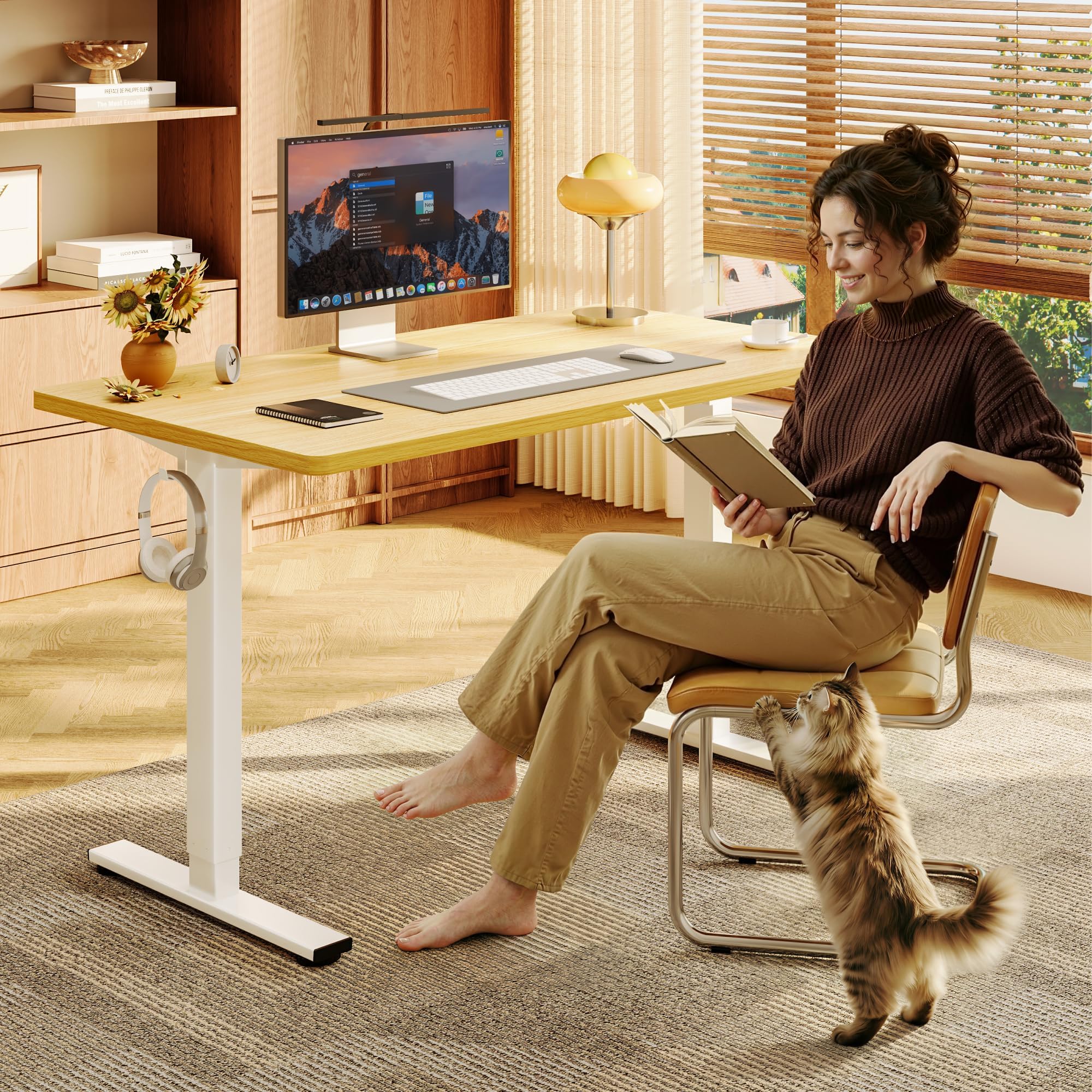 FLEXISPOT EC1 Electric Adjustable Height Standing Desk Whole Piece 120×76 CM Desktop Home Office Computer Workstation Sit Stand up Desk (White Frame + 120cm Maple Top, 2 Packages)…