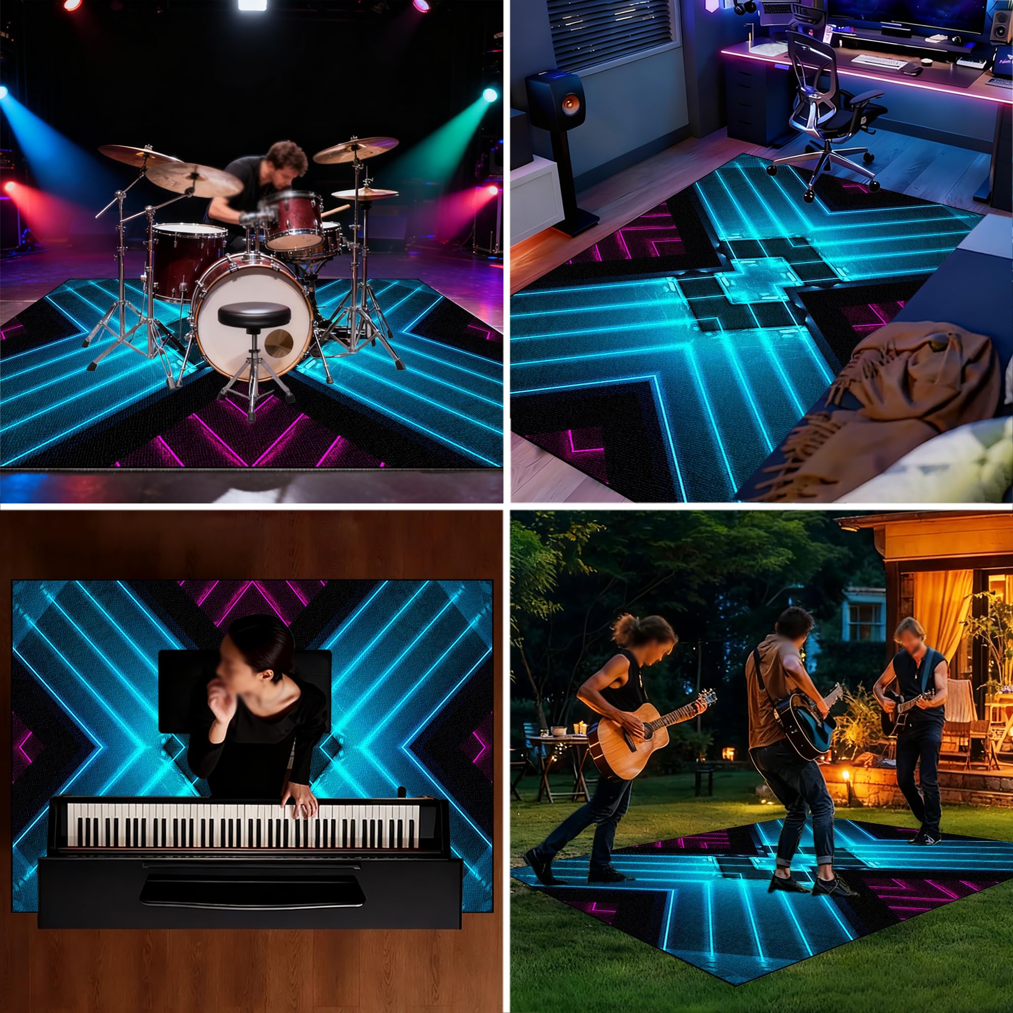 Dywan z baterią akustyczną, dźwiękoszczelny dywanik z baterią, elektroniczny dywanik do bębna basowego, antypoślizgowy do bębna basowego i innych elementów zestawu dywaników do dywanika 180 x 140 cm