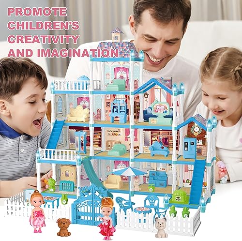 Miniatura 5 de Casa de Muñecas OCTERIC para Niñas, Casa de Muñecas de 13 Habitaciones con 2 Muñecas, Luces, Figuras, Cachorros, Muebles, Accesorios, Juguetes de