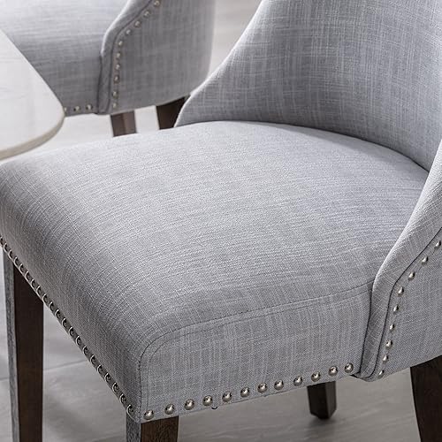 Miniatura 5 de DM Furniture Juego de 2 sillas de comedor modernas de mediados de siglo, sillas decorativas de tela de lino, sillas auxiliares de madera para sala