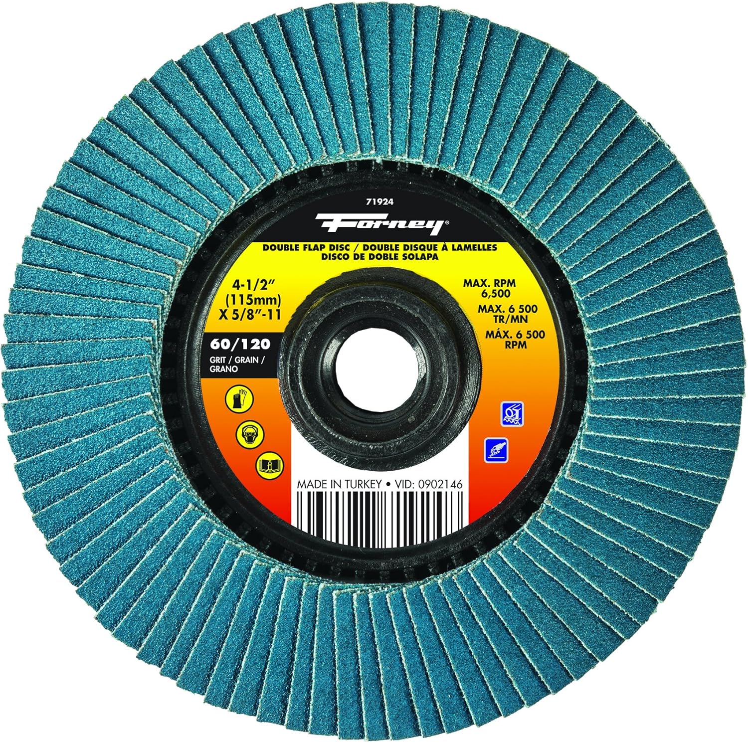 Forney 71924 4-1/2" Double-Sided Flap Disc, 60/120 Grits