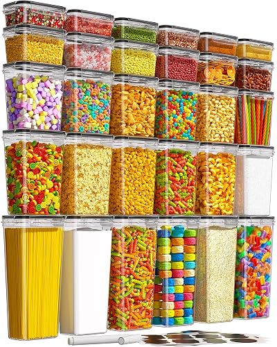 KEMETHY 30 PCS Airtight Food Storage Containers with Lids, Kitchen Pantry Organization and Storage, BPA-Free Plastic Scale Food Canisters for Cereal, Flour, Sugar, Dry Food, Include Labels & Marker - 30 Piece