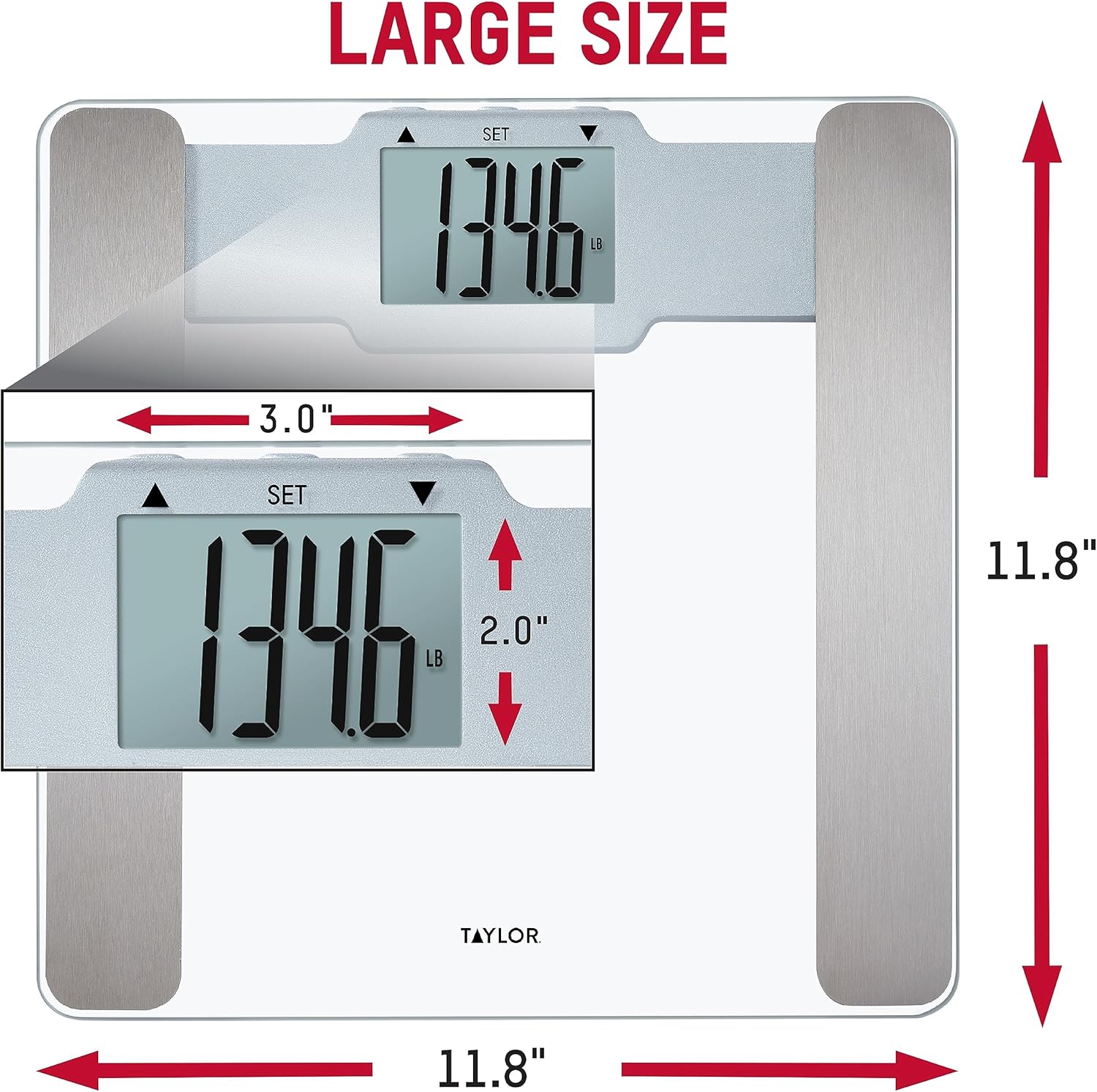 Taylor Digital Body Composition Bathroom Scale – 11.8" Tempered Glass Platform, 400 lb Capacity Weight Monitor with Athlete Mode, 6 User Recognition & Body Analysis Features (Clear)