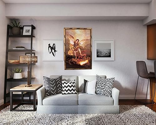 Miniatura 3 de Mrcjsales Arcángel de San Miguel, imagen dorada en marco rústico, pintura al óleo, 24 x 36 pulgadas, 13 x 18 pulgadas, 10 x 12 pulgadas, imagen de