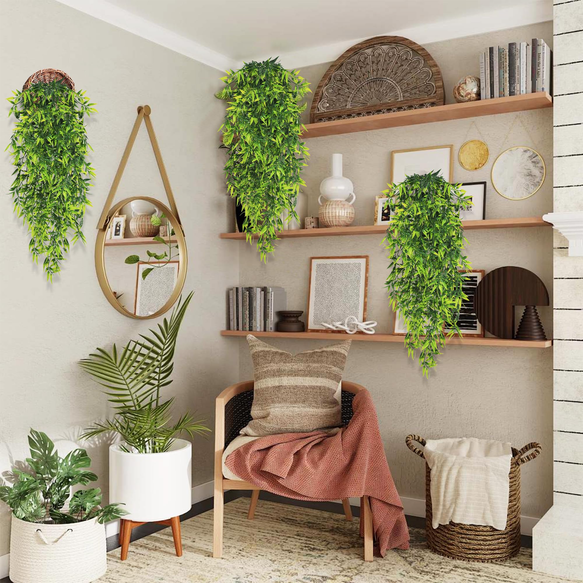 Piante Pendenti Finte Con Vaso - 80cm Piante Artificiali Impermeabili Per Interni | Per Cucina, Camera, Ufficio - Foto 8