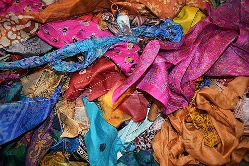 Silk Fabric Scraps, Recycled, Upcycled, Waste Remnants, Mystery Bag Lot,