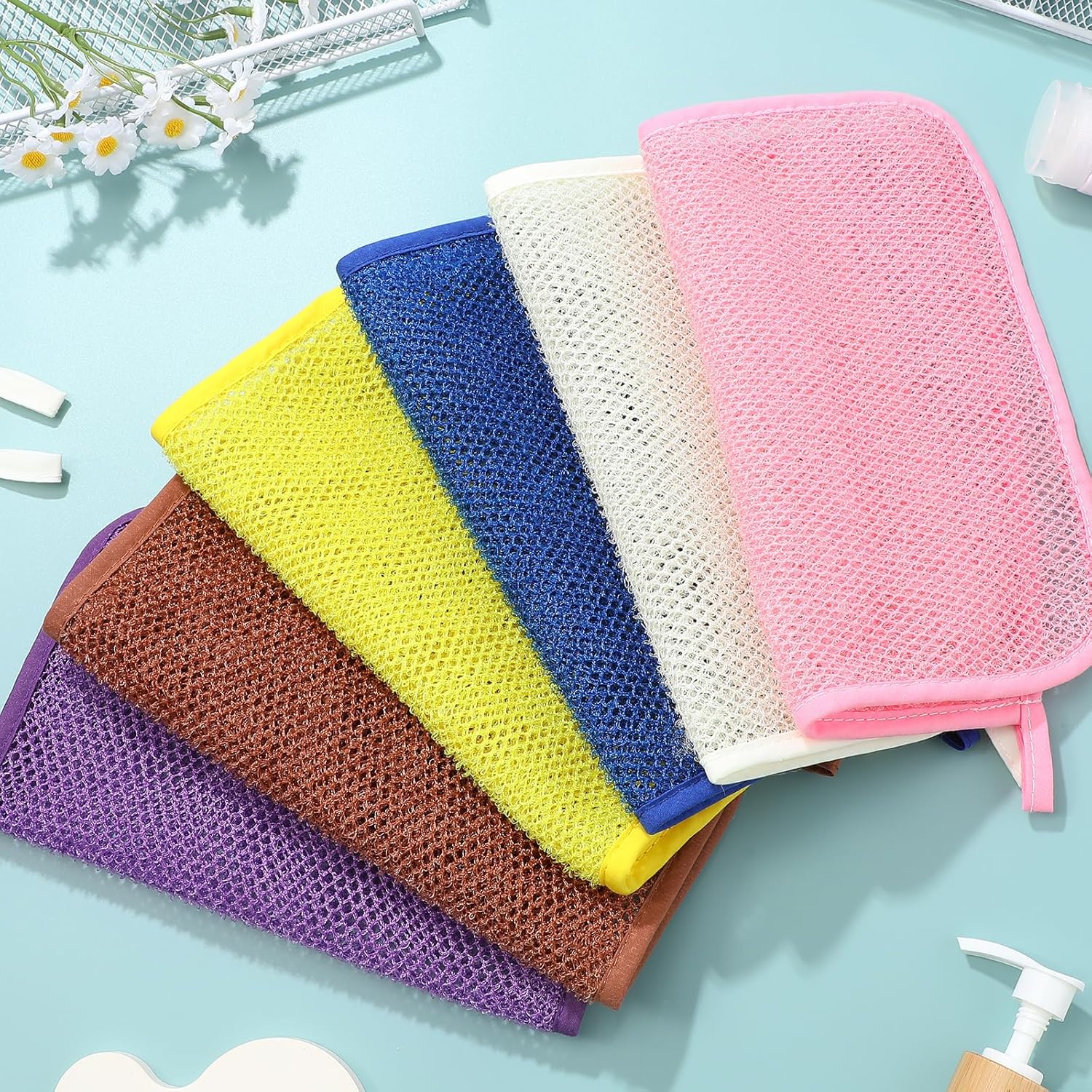 Lurrose Exfoliating Face Washcloth 8pcs Body Scrubber Hanging Bath Cloth African Net Sponge Shower Loofah Skin Wash Towel Facial Makeup Remover for Back Knee Joint