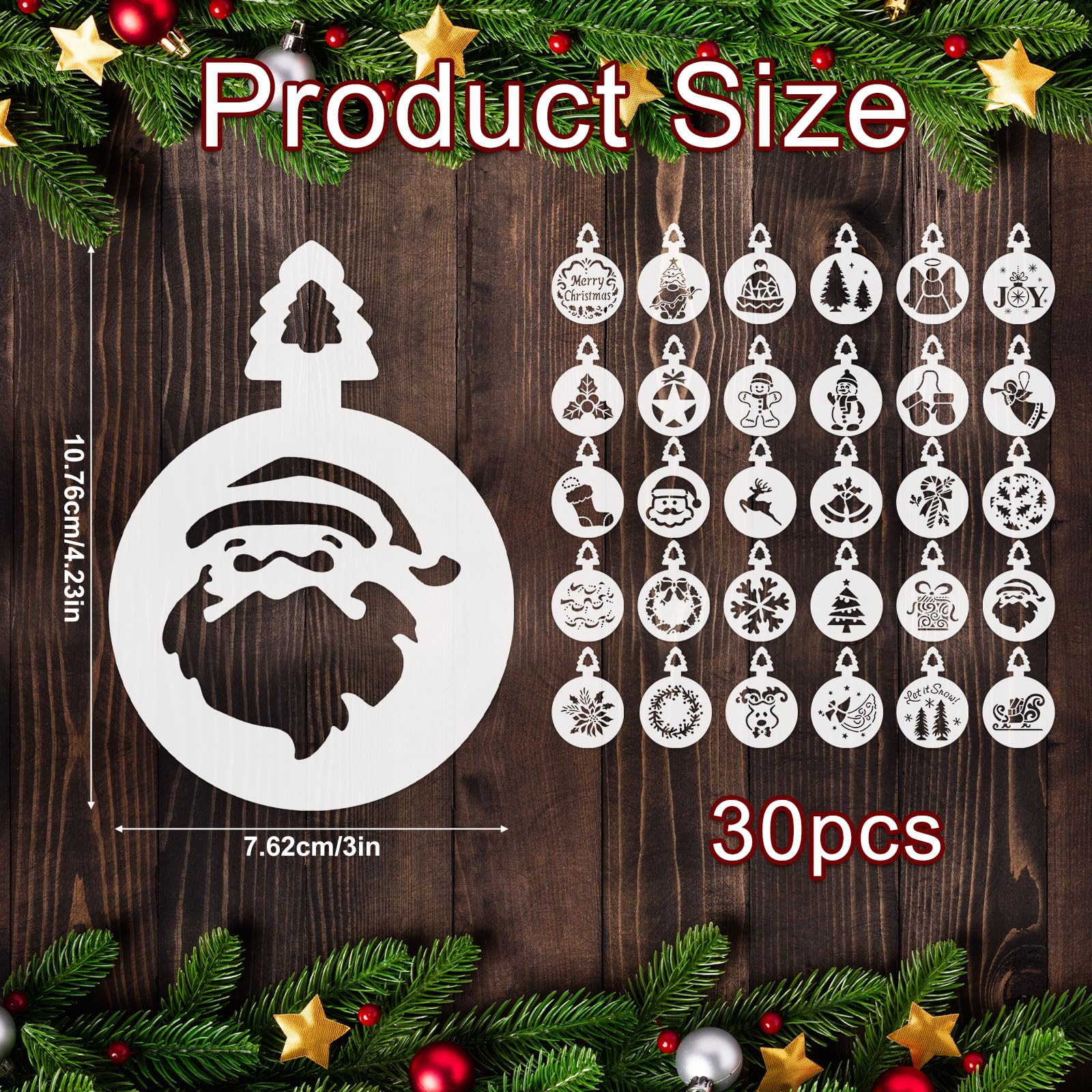 30pcs Christmas Cookie Stencils: Reusable PET Baking Templates For Snowflakes, Santa, Trees - 4.23x3 Inch