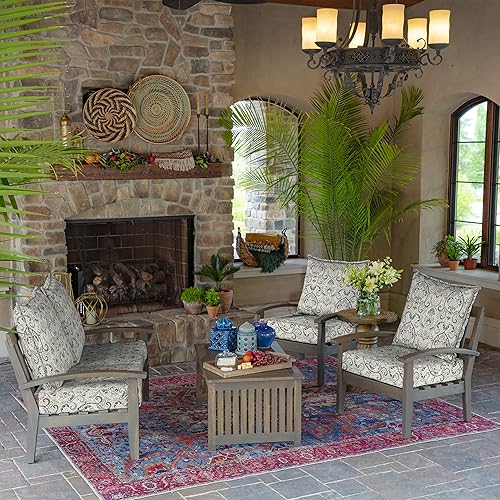 Miniatura 8 de Arden Selections Juego de cojines de asiento profundo para exteriores de 24 x 24 pulgadas, damasco Aurora neutro