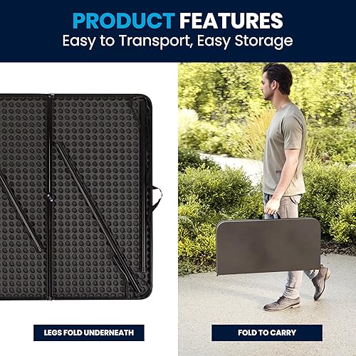 Miniatura 9 de Flash Furniture Dunham Mesa Cuadrada de Plástico Plegable para Eventos de 2.83 Pies con Asa de Transporte, Mesa de Banquete Bi-Fold para Eventos de