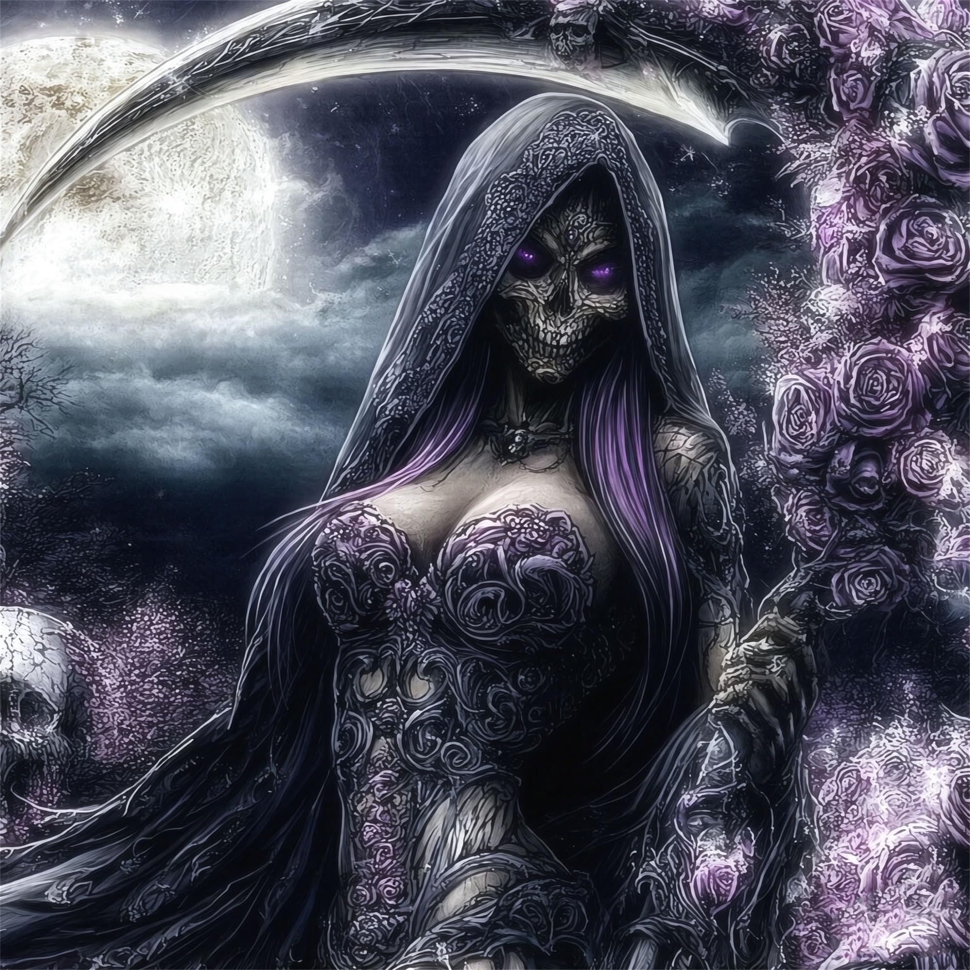 Skull Diamond Painting Kit for Adults,Purple Rose Diamond Art for Beginner