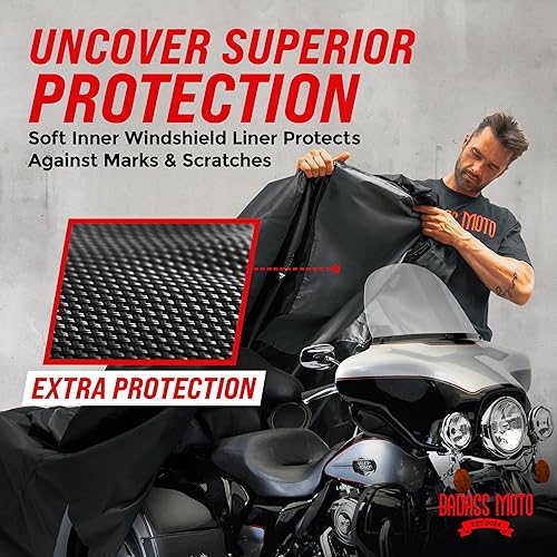 Vista 88 de Cubierta de protección para motocicleta de la marca Badass Motogear, con rayas reflectantes de seguridad nocturnas, escudos de calor, con badass