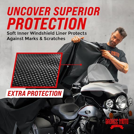 Badass Moto Ultimate for Harley Trike Cover Waterproof Fits Harley Davidson Trike Covers Motorcycle. HD Trike Cover for Harley Davidson Tri Glide Accessories. Taped Seams, Windshield Liner, Vents