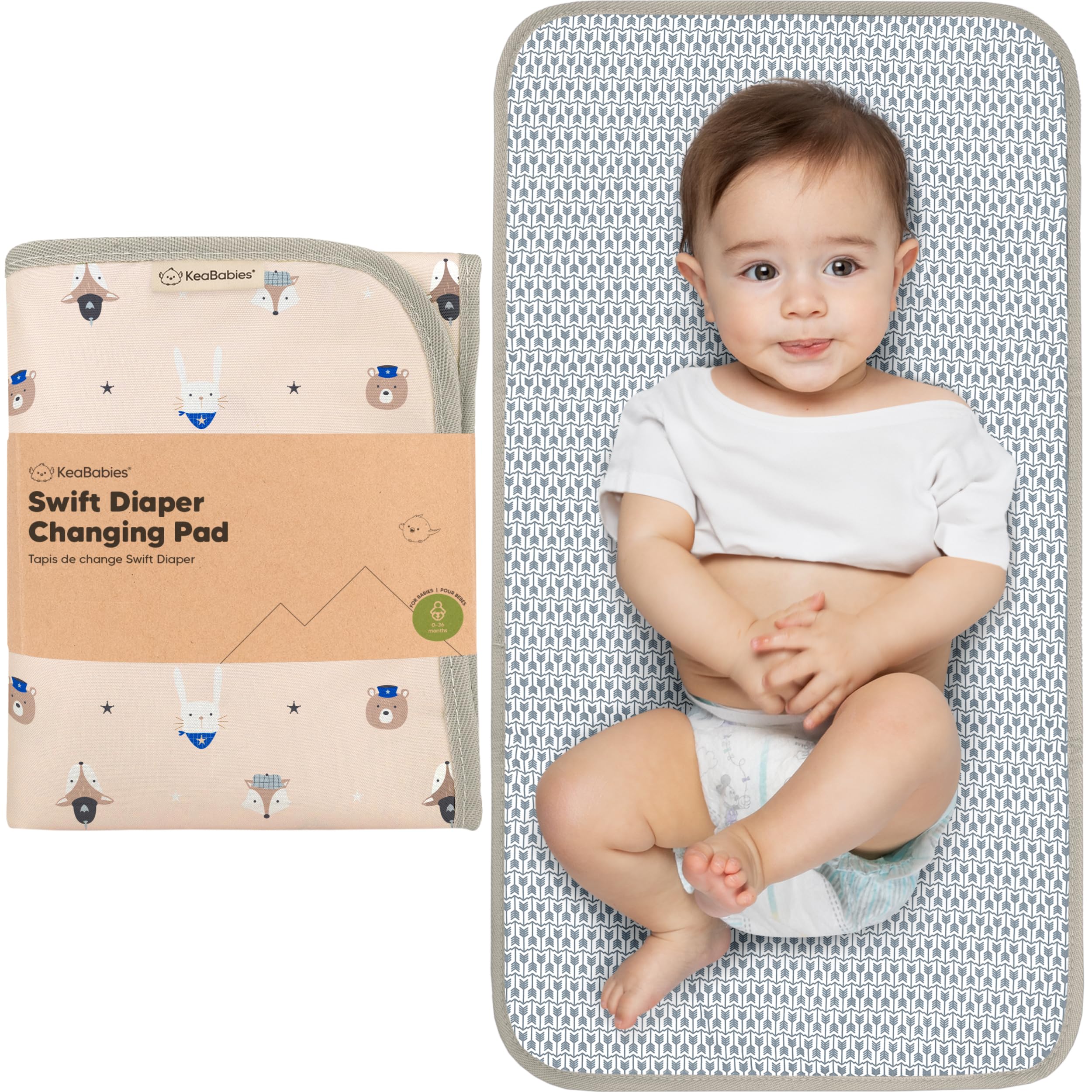 KeaBabies Portable Diaper Changing Pad, Easy Wipe Clean - Foldable Waterproof Baby Changing Mat for Diaper Bag, Compact, Lightweight, 25x13 Newborn,
