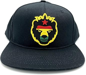 Califari Che Bear Black Snap Back Adjustable Hat with Rasta Color Logo
