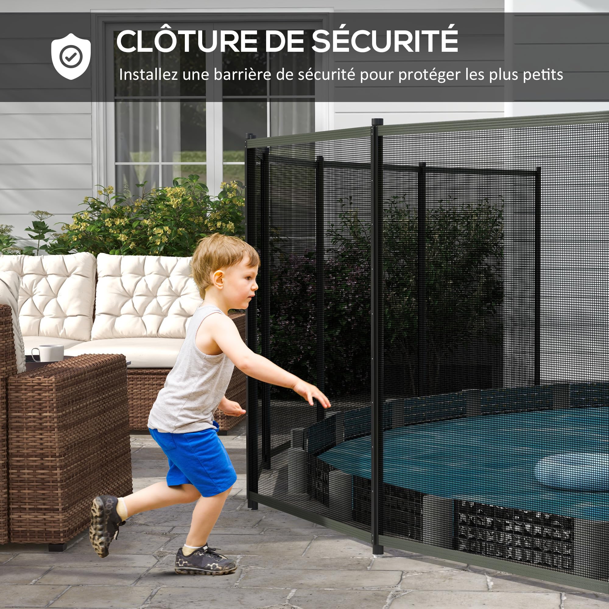 Outsunny Clôture Barrière de Sécurité pour Piscine Lot de 4 365x126cm Noir
