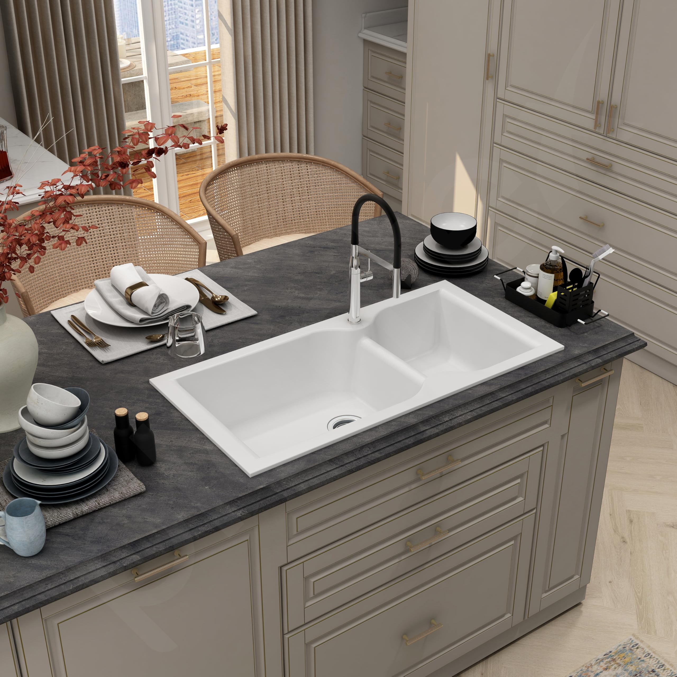 Plantex Quartz Kitchen Sink - Double Bowl, 10-Year Warranty -8